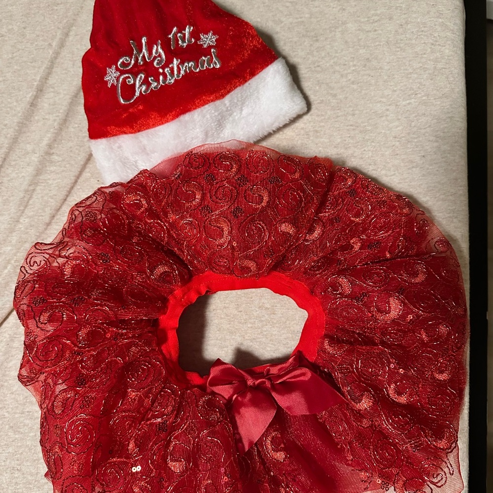 Red Christmas Santa Hat and Skirt Set